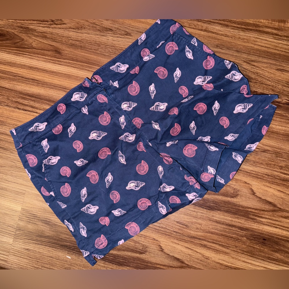 Navy Blue Shorts with Pink Shell Print